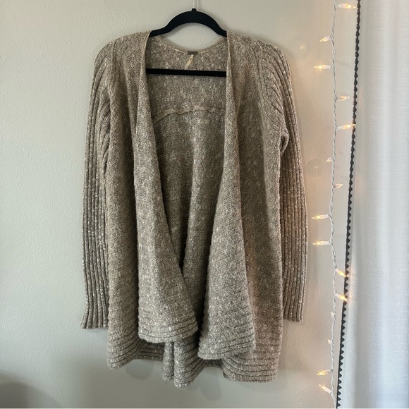 Free People Long Ribbed Duster Cardigan Beige Small - Picture 3 of 9